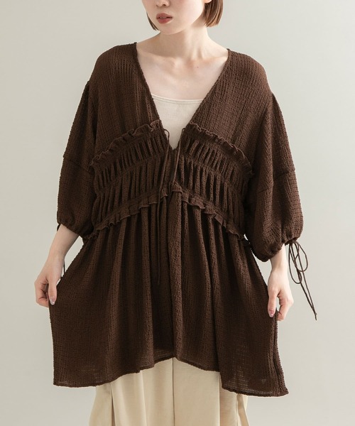 KBF（ケイビーエフ）の「フロントリボンチュニック（シャツ/ブラウス・レディース・ブラウン/アイボリー/ブラック・ONE）」の16枚目の写真