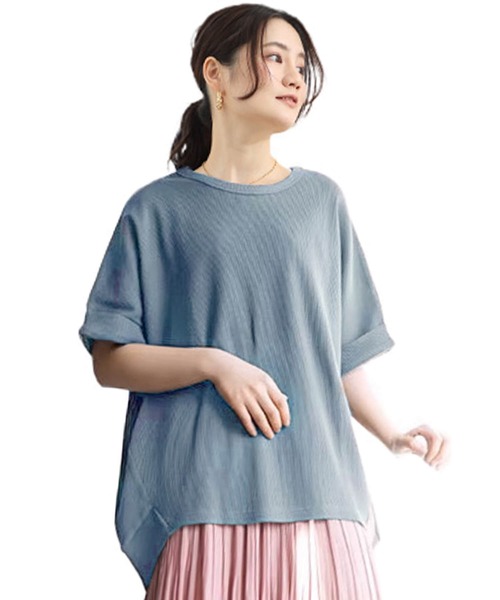 ゆったりシルエット❤️可愛い背中デザイン！春夏シンプルトップス セール】Tシャツ カットソー レディース 半袖 夏 春 ワッフル