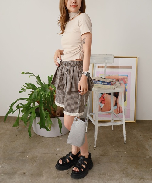 ROOPTOKYO（ループトウキョウ）の「Gingham Check Skirt Layered Lace Pants / ギンガムチェック スカートレイヤード レースパンツ（その他パンツ・レディース・ブラック/ダークブラウン・FREE）」の12枚目の写真