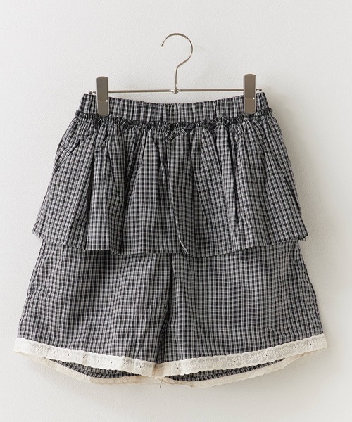 ROOPTOKYO（ループトウキョウ）の「Gingham Check Skirt Layered Lace Pants / ギンガムチェック スカートレイヤード レースパンツ（その他パンツ・レディース・ブラック/ダークブラウン・FREE）」の3枚目の写真