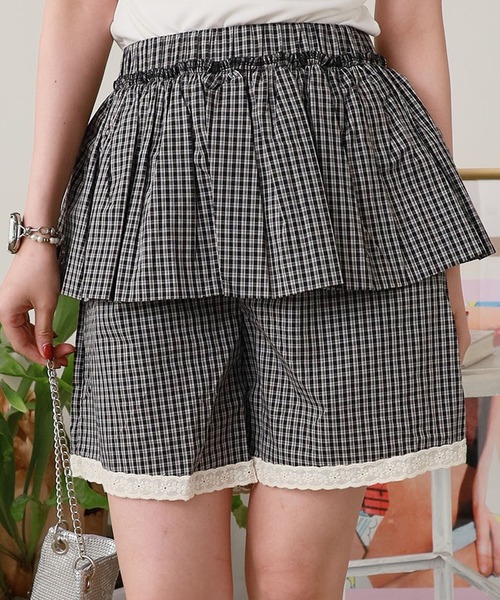 ROOPTOKYO（ループトウキョウ）の「Gingham Check Skirt Layered Lace Pants / ギンガムチェック スカートレイヤード レースパンツ（その他パンツ・レディース・ブラック/ダークブラウン・FREE）」の19枚目の写真