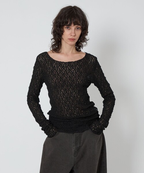 ASTRAET(アストラット)の「<ASTRAET>レース ロングスリーブカットソー(Tシャツ/カットソー・レディース・ブラック/オフホワイト・FREE)」の2枚目の写真