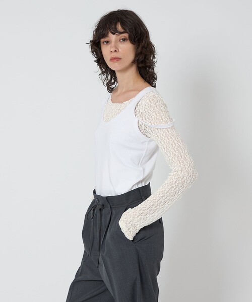 ASTRAET(アストラット)の「<ASTRAET>レース ロングスリーブカットソー(Tシャツ/カットソー・レディース・ブラック/オフホワイト・FREE)」の3枚目の写真