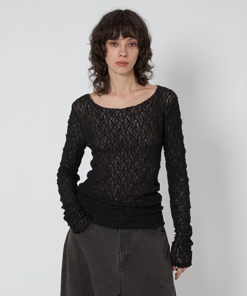 ASTRAET(アストラット)の「<ASTRAET>レース ロングスリーブカットソー(Tシャツ/カットソー・レディース・ブラック/オフホワイト・FREE)」の7枚目の写真