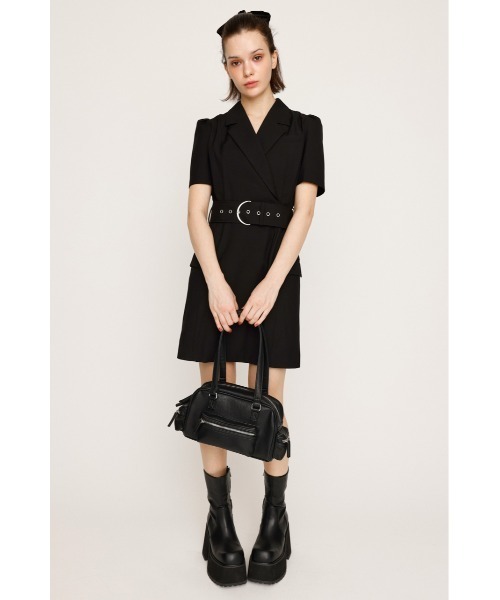 SLY(スライ)の「WAIST BELT TAILORED OP ウエストベルト テイラード ワンピース 夏服 半袖(ワンピース・レディース・杢グレー/ブラック・1/2)」の4枚目の写真