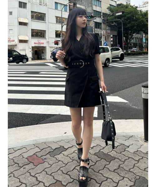 SLY(スライ)の「WAIST BELT TAILORED OP ウエストベルト テイラード ワンピース 夏服 半袖(ワンピース・レディース・杢グレー/ブラック・1/2)」の13枚目の写真