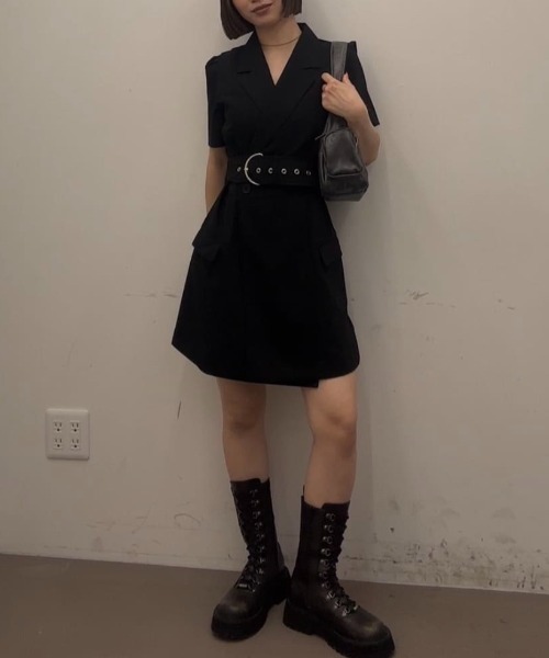 SLY(スライ)の「WAIST BELT TAILORED OP ウエストベルト テイラード ワンピース 夏服 半袖(ワンピース・レディース・杢グレー/ブラック・1/2)」の14枚目の写真