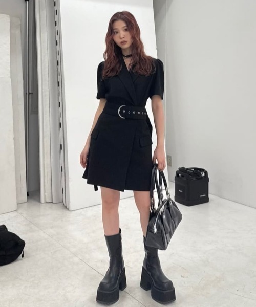 SLY(スライ)の「WAIST BELT TAILORED OP ウエストベルト テイラード ワンピース 夏服 半袖(ワンピース・レディース・杢グレー/ブラック・1/2)」の15枚目の写真