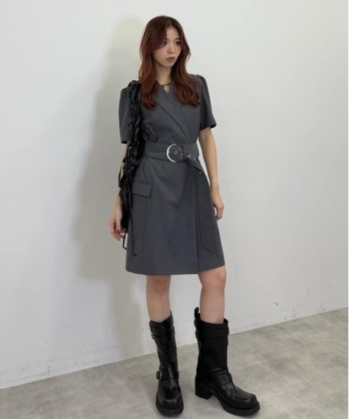SLY(スライ)の「WAIST BELT TAILORED OP ウエストベルト テイラード ワンピース 夏服 半袖(ワンピース・レディース・杢グレー/ブラック・1/2)」の18枚目の写真