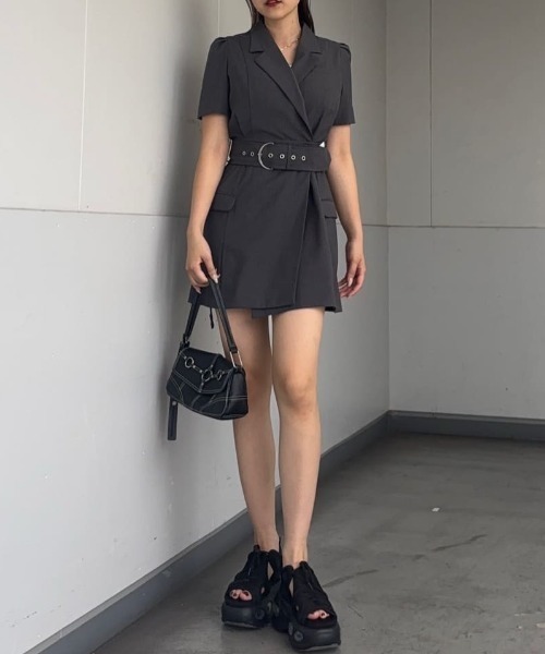 SLY(スライ)の「WAIST BELT TAILORED OP ウエストベルト テイラード ワンピース 夏服 半袖(ワンピース・レディース・杢グレー/ブラック・1/2)」の19枚目の写真