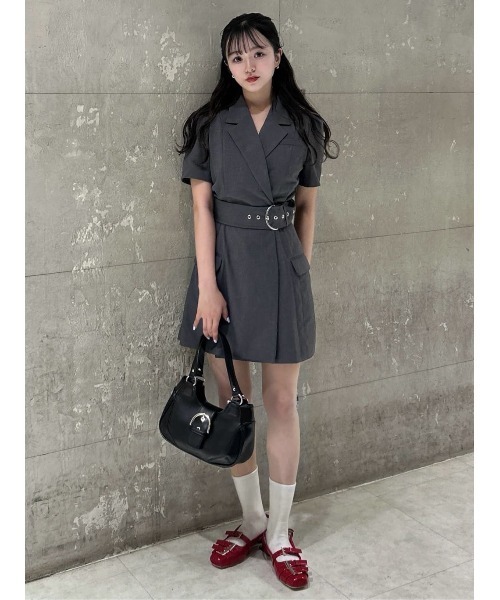 SLY(スライ)の「WAIST BELT TAILORED OP ウエストベルト テイラード ワンピース 夏服 半袖(ワンピース・レディース・杢グレー/ブラック・1/2)」の20枚目の写真
