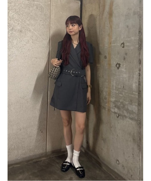 SLY(スライ)の「WAIST BELT TAILORED OP ウエストベルト テイラード ワンピース 夏服 半袖(ワンピース・レディース・杢グレー/ブラック・1/2)」の22枚目の写真