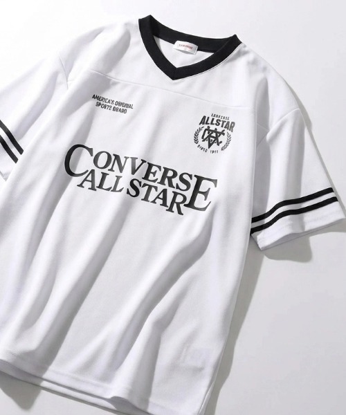 CONVERSE(コンバース)の「CONVERSE/コンバース オーバーサイズ 接触冷感 吸水速乾 UVカット フロント バックプリント サッカーユニフォーム アムンゼン Vネック半袖Tシャツ ゲームシャツ レディース メンズ(Tシャツ/カットソー・レディース・ブラック系その他2/ブラック系その他/ホワイト系その他2/ブラック系その他3/ホワイト系その他4/ホワイト系その他/ホワイト系その他3/ブラック系その他4・M/L/LL)」の2枚目の写真