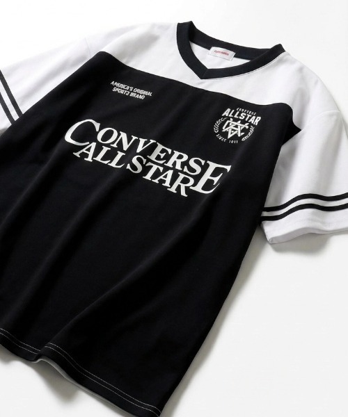 CONVERSE(コンバース)の「CONVERSE/コンバース オーバーサイズ 接触冷感 吸水速乾 UVカット フロント バックプリント サッカーユニフォーム アムンゼン Vネック半袖Tシャツ ゲームシャツ レディース メンズ(Tシャツ/カットソー・レディース・ブラック系その他2/ブラック系その他/ホワイト系その他2/ブラック系その他3/ホワイト系その他4/ホワイト系その他/ホワイト系その他3/ブラック系その他4・M/L/LL)」の3枚目の写真