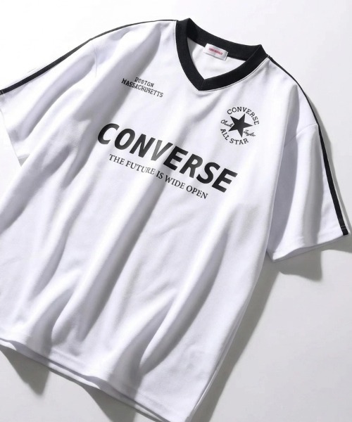 CONVERSE(コンバース)の「CONVERSE/コンバース オーバーサイズ 接触冷感 吸水速乾 UVカット フロント バックプリント サッカーユニフォーム アムンゼン Vネック半袖Tシャツ ゲームシャツ レディース メンズ(Tシャツ/カットソー・レディース・ブラック系その他2/ブラック系その他/ホワイト系その他2/ブラック系その他3/ホワイト系その他4/ホワイト系その他/ホワイト系その他3/ブラック系その他4・M/L/LL)」の4枚目の写真