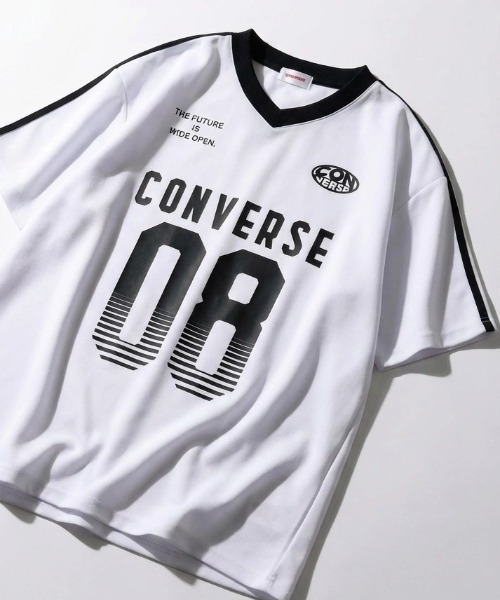 CONVERSE(コンバース)の「CONVERSE/コンバース オーバーサイズ 接触冷感 吸水速乾 UVカット フロント バックプリント サッカーユニフォーム アムンゼン Vネック半袖Tシャツ ゲームシャツ レディース メンズ(Tシャツ/カットソー・レディース・ブラック系その他2/ブラック系その他/ホワイト系その他2/ブラック系その他3/ホワイト系その他4/ホワイト系その他/ホワイト系その他3/ブラック系その他4・M/L/LL)」の5枚目の写真