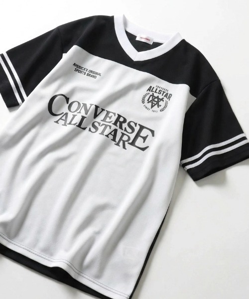 CONVERSE(コンバース)の「CONVERSE/コンバース オーバーサイズ 接触冷感 吸水速乾 UVカット フロント バックプリント サッカーユニフォーム アムンゼン Vネック半袖Tシャツ ゲームシャツ レディース メンズ(Tシャツ/カットソー・レディース・ブラック系その他2/ブラック系その他/ホワイト系その他2/ブラック系その他3/ホワイト系その他4/ホワイト系その他/ホワイト系その他3/ブラック系その他4・M/L/LL)」の6枚目の写真