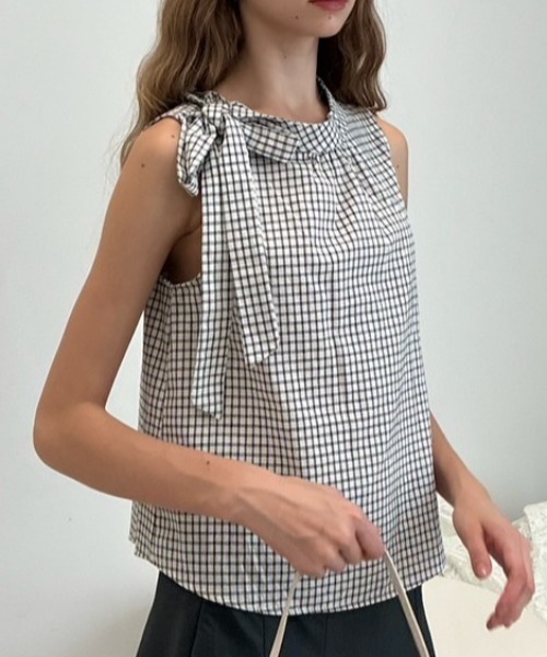 Birthday room（バースデイルーム）の「ノースリリボンチェックブラウス/Sleeveless ribbon check blouse（シャツ/ブラウス・レディース・ネイビー/ホワイト・FREE）」の20枚目の写真