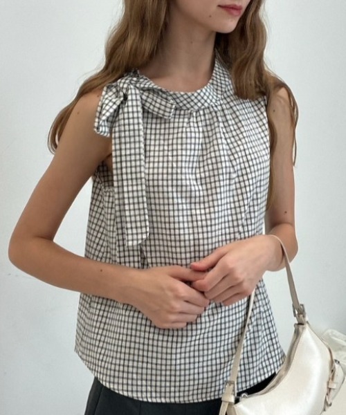 Birthday room（バースデイルーム）の「ノースリリボンチェックブラウス/Sleeveless ribbon check blouse（シャツ/ブラウス・レディース・ネイビー/ホワイト・FREE）」の22枚目の写真