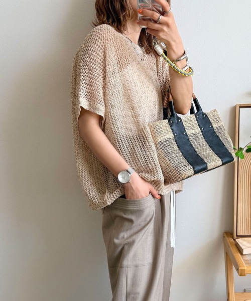 NOAHL（ノアル）の「【NOAHL】《mayoさんコラボ》サマーニットメッシュトップス（ニット/セーター・レディース・ベージュ/ブラウン/グレー/アイボリー・FREE）」の4枚目の写真