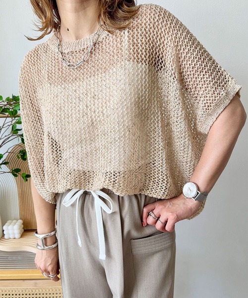 NOAHL（ノアル）の「【NOAHL】《mayoさんコラボ》サマーニットメッシュトップス（ニット/セーター・レディース・ベージュ/ブラウン/グレー/アイボリー・FREE）」の18枚目の写真
