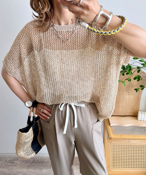 NOAHL（ノアル）の「【NOAHL】《mayoさんコラボ》サマーニットメッシュトップス（ニット/セーター・レディース・ベージュ/ブラウン/グレー/アイボリー・FREE）」の20枚目の写真