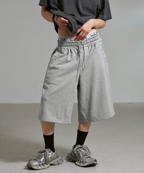 Chikashitsu +】pocket studs sweat half pants / 【チカシツプラス
