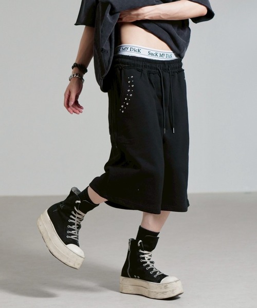 Chikashitsu +】pocket studs sweat half pants / 【チカシツプラス