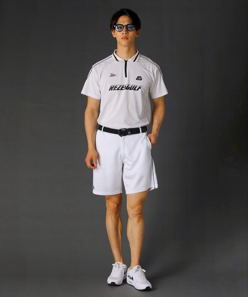 REZES(レジェス)の「パイピングハーフジップ半袖ポロシャツ(ポロシャツ・メンズ・ブラック/ホワイト・L/XL/S/M)」の21枚目の写真