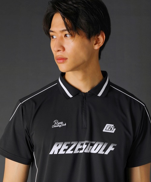 REZES(レジェス)の「パイピングハーフジップ半袖ポロシャツ(ポロシャツ・メンズ・ブラック/ホワイト・L/XL/S/M)」の15枚目の写真