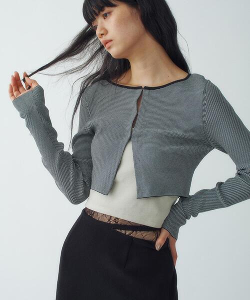 CODE A(コードエー)の「◆stretch hook cardigan(カーディガン/ボレロ・レディース・ブラック系2/ブラック/ホワイト・00)」の9枚目の写真