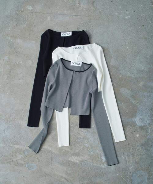 CODE A(コードエー)の「◆stretch hook cardigan(カーディガン/ボレロ・レディース・ブラック系2/ブラック/ホワイト・00)」の8枚目の写真