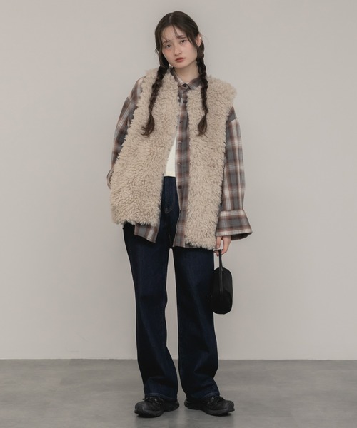 HEILIS(ヘイリス)の「ワイドスリーブフランネルシャツ/長袖 前開き チェックシャツ ブラウン ブラック 春服 秋服 冬服 レイヤード 羽織り 韓国 ノームコア シティガール カジュアル 柄(シャツ/ブラウス・レディース・ブラック/ブラウン・FREE)」の9枚目の写真