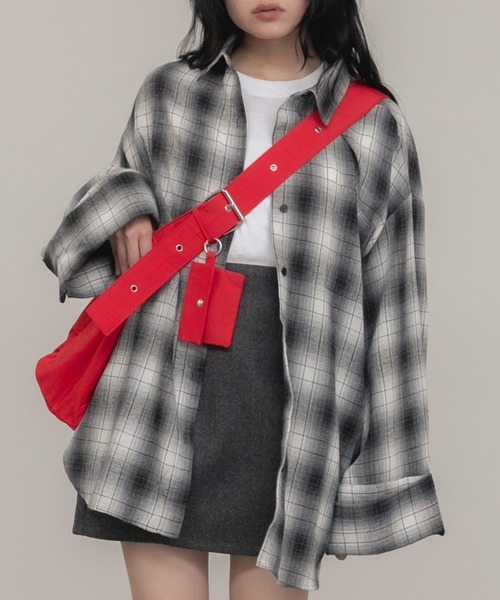 HEILIS(ヘイリス)の「ワイドスリーブフランネルシャツ/長袖 前開き チェックシャツ ブラウン ブラック 春服 秋服 冬服 レイヤード 羽織り 韓国 ノームコア シティガール カジュアル 柄(シャツ/ブラウス・レディース・ブラック/ブラウン・FREE)」の12枚目の写真