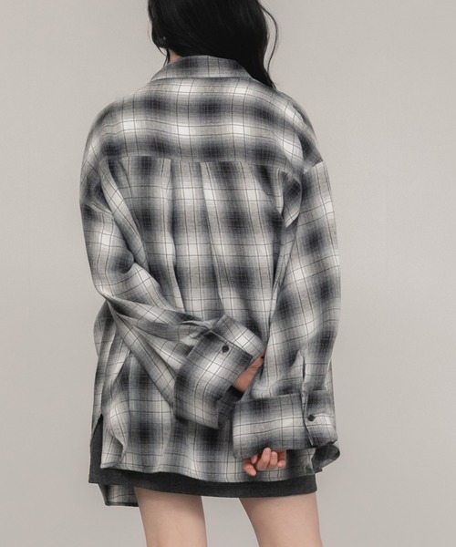 HEILIS(ヘイリス)の「ワイドスリーブフランネルシャツ/長袖 前開き チェックシャツ ブラウン ブラック 春服 秋服 冬服 レイヤード 羽織り 韓国 ノームコア シティガール カジュアル 柄(シャツ/ブラウス・レディース・ブラック/ブラウン・FREE)」の18枚目の写真