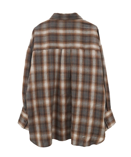HEILIS(ヘイリス)の「ワイドスリーブフランネルシャツ/長袖 前開き チェックシャツ ブラウン ブラック 春服 秋服 冬服 レイヤード 羽織り 韓国 ノームコア シティガール カジュアル 柄(シャツ/ブラウス・レディース・ブラック/ブラウン・FREE)」の22枚目の写真