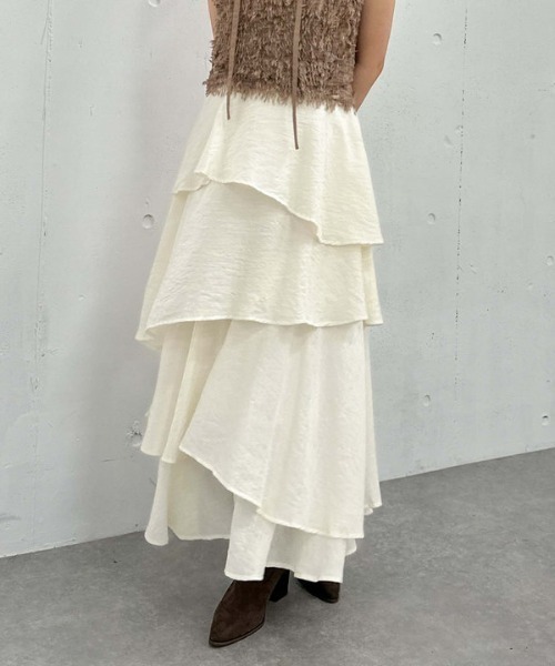 archives（アルシーヴ）の「アシメ楊柳シャイニーティアードスカート（スカート・レディース・アイボリー/ブラック/グレー・MEDIUM）」の6枚目の写真