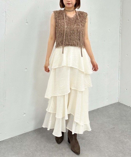 archives（アルシーヴ）の「アシメ楊柳シャイニーティアードスカート（スカート・レディース・アイボリー/ブラック/グレー・MEDIUM）」の8枚目の写真