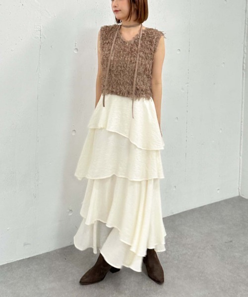 archives（アルシーヴ）の「アシメ楊柳シャイニーティアードスカート（スカート・レディース・アイボリー/ブラック/グレー・MEDIUM）」の9枚目の写真