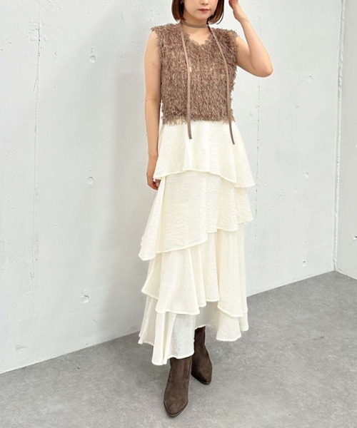 archives（アルシーヴ）の「アシメ楊柳シャイニーティアードスカート（スカート・レディース・アイボリー/ブラック/グレー・MEDIUM）」の10枚目の写真