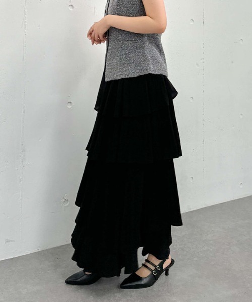 archives（アルシーヴ）の「アシメ楊柳シャイニーティアードスカート（スカート・レディース・アイボリー/ブラック/グレー・MEDIUM）」の14枚目の写真