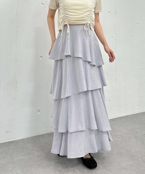 archives（アルシーヴ）の「アシメ楊柳シャイニーティアードスカート（スカート・レディース・アイボリー/ブラック/グレー・MEDIUM）」の20枚目の写真