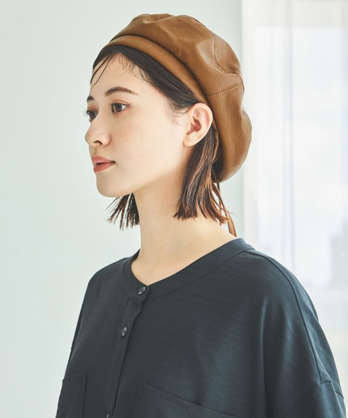 マキシン　レザー　ベレー帽 mature ha.｜トップ ギャザー ビッグ シルク ベレー帽 “beret
