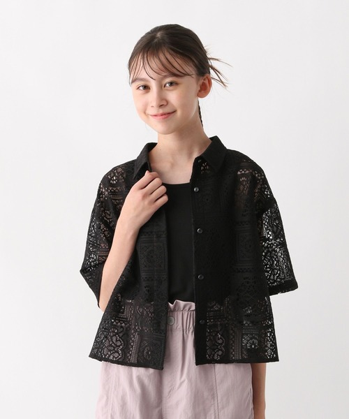 GLOBAL WORK（グローバルワーク）の「イージーケアレースシャツ半袖/584709（シャツ/ブラウス・キッズ・ブラック/ホワイト・130cm/160cm/140cm/150cm）」の15枚目の写真