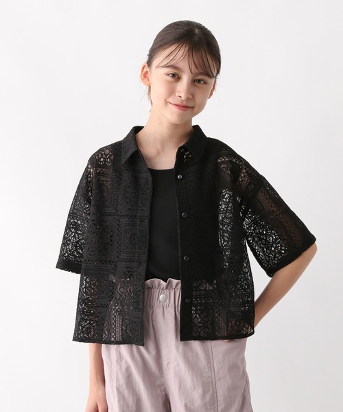 GLOBAL WORK（グローバルワーク）の「イージーケアレースシャツ半袖/584709（シャツ/ブラウス・キッズ・ブラック/ホワイト・130cm/160cm/140cm/150cm）」の16枚目の写真