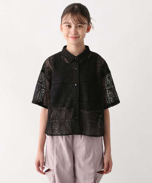 GLOBAL WORK（グローバルワーク）の「イージーケアレースシャツ半袖/584709（シャツ/ブラウス・キッズ・ブラック/ホワイト・130cm/160cm/140cm/150cm）」の18枚目の写真