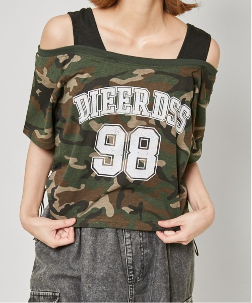GORGE（ゴージ）の「《フェイクレイヤード×オフショル風》レディース 半袖Tシャツ リブタンクドッキング 春夏秋（Tシャツ/カットソー・レディース・ブラック/ブラウン/オフホワイト/その他1・F）」の4枚目の写真