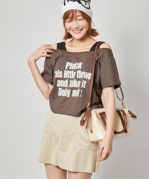 GORGE（ゴージ）の「《フェイクレイヤード×オフショル風》レディース 半袖Tシャツ リブタンクドッキング 春夏秋（Tシャツ/カットソー・レディース・ブラック/ブラウン/オフホワイト/その他1・F）」の6枚目の写真
