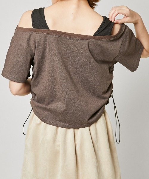 GORGE（ゴージ）の「《フェイクレイヤード×オフショル風》レディース 半袖Tシャツ リブタンクドッキング 春夏秋（Tシャツ/カットソー・レディース・ブラック/ブラウン/オフホワイト/その他1・F）」の8枚目の写真