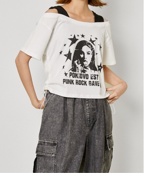GORGE（ゴージ）の「《フェイクレイヤード×オフショル風》レディース 半袖Tシャツ リブタンクドッキング 春夏秋（Tシャツ/カットソー・レディース・ブラック/ブラウン/オフホワイト/その他1・F）」の13枚目の写真
